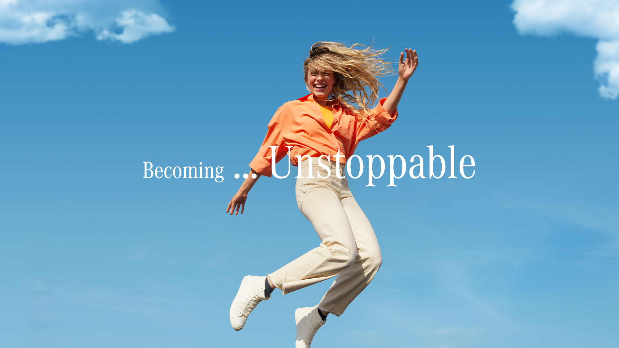 fotografía promocional con varias personas con el texto de Becoming unstoppable que significa Volverse inparable