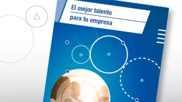 Portada de un folleto azul con círculos y texto sobre talento empresarial.
