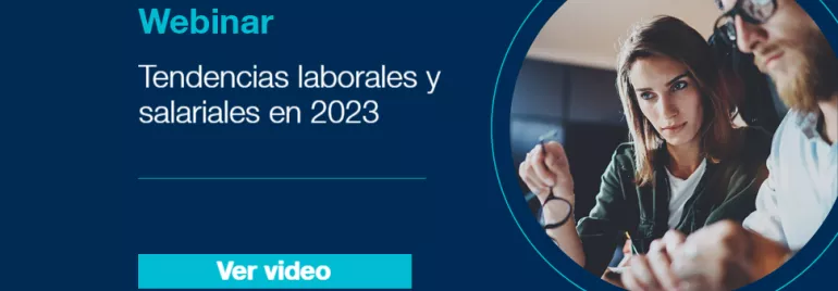 Anuncio de webinar sobre tendencias laborales y salariales 2023.