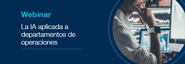 Anuncio de webinar sobre IA aplicada a operaciones.