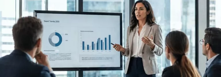 Profesionales analizando datos y tendencias del mercado laboral en entorno corporativo