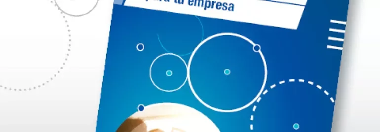 Portada de un folleto azul con círculos y texto sobre talento empresarial.