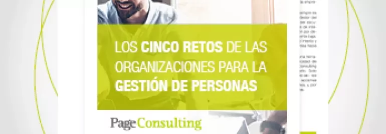 Folleto que aborda cinco retos en la gestión de personas por Page Consulting.