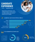 Infografía sobre la experiencia de candidatos en ofertas de empleo, destacando ubicación y tipo de contrato.