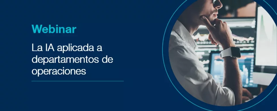 Anuncio de webinar sobre IA aplicada a operaciones.