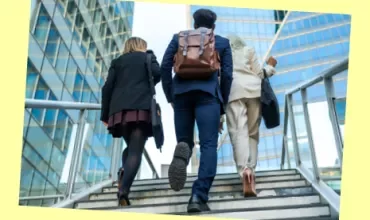 executive people running upstairs 
