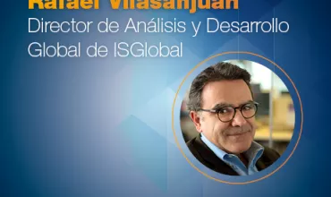 Texto que describe a Rafael Vilasanjuan y su título en ISGlobal junto a su foto.