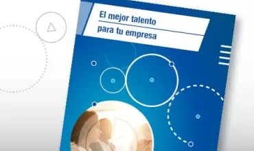 Cartel en azul con círculos y texto 'El mejor talento para tu empresa'.