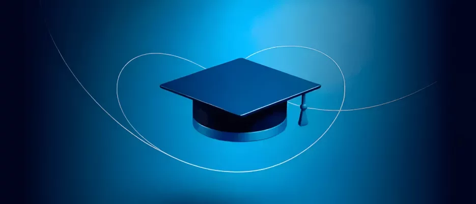 Artículos educativos con fondo azul.