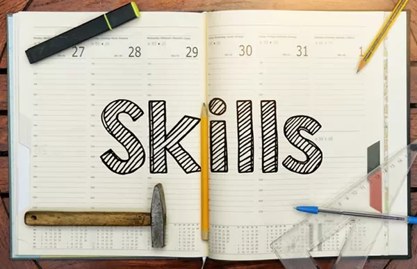 Agenda y herramientas con la palabra 'Skills'